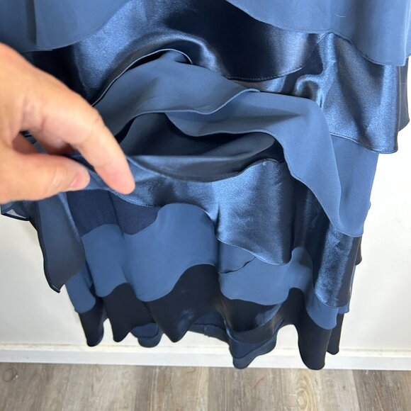 Vintage Blue Satin Tiered Maxi Dress Sz 8 Formal Evening Gown Mother of Bride - Picture 9 of 9